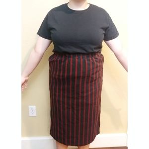 Size XL Black & Red Pinstripe Pencil Skirt
